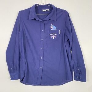 Disney Shirt Womens XL Blue Eeyore Pooh Hello I Guess Button Front Embroidered